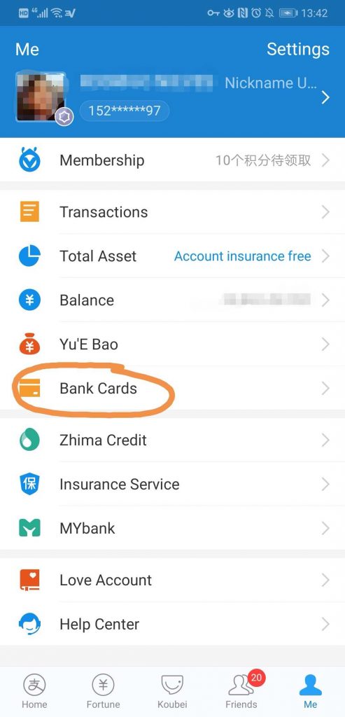 Cómo abrir una cuenta de Alipay: 3 Registro de tarjeta bancaria